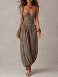 Nieves • Grey lace bandeau top and pleated cotton harem trousers set
