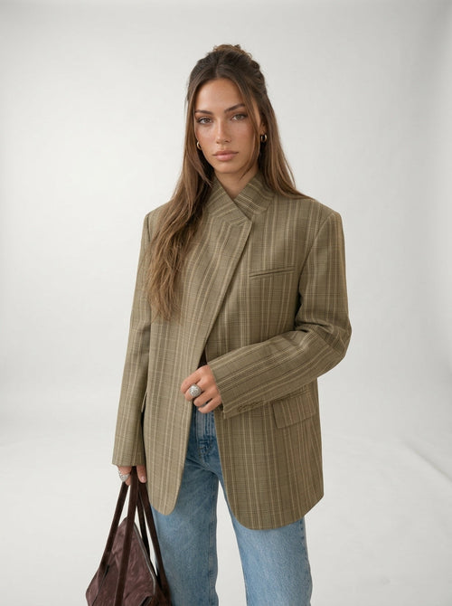Beige Checked Blazer