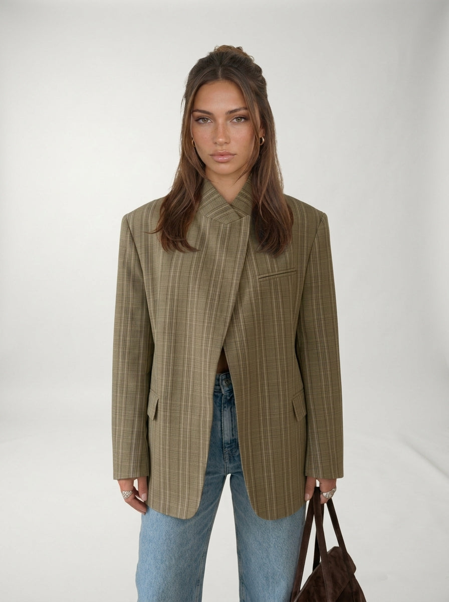 Beige Checked Blazer